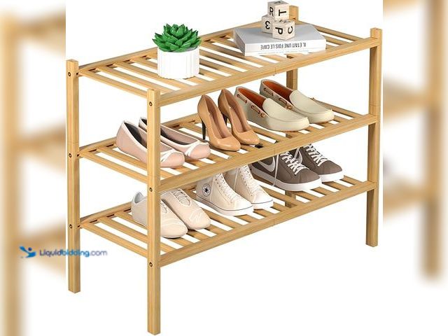 Lot 49-3433580 - 3 Tier Bamboo Shoe Rack for Closet Free Standing Wood Shoe Shelf Storage Organizer for Entryway Smal...