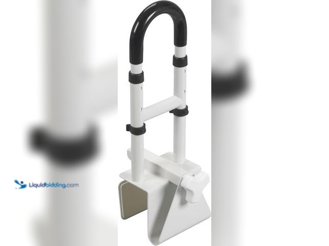 Lot 49-5459721 - Drive Medical Adjustable Bathtub Grab Bar & Bathtub Safety Rail, White. Model #B005JIM2DQ. Unused.