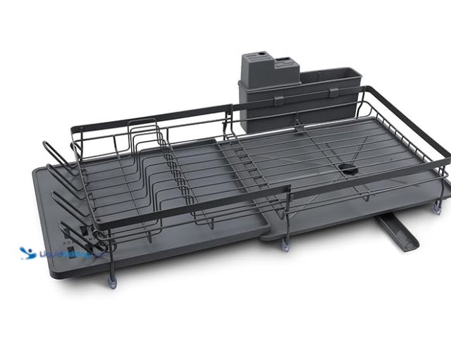 Lot 49-3472688 - Deluxe Multi-Function Dish Drying Rack with Draining Tray and Removable Cutlery Holder – Heavy-Duty ...