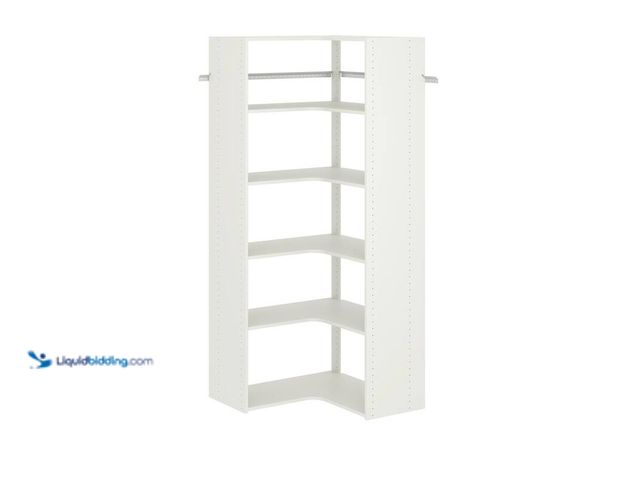 Lot 49-5412544 - Closet Evolution 30 in. W White Corner Unit Wall Mount 6-Shelf Wood Closet System, Model # WH31, Unu...