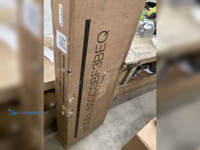 Lot 49-5411574 - queen Bed Frame with beige headboard. unused