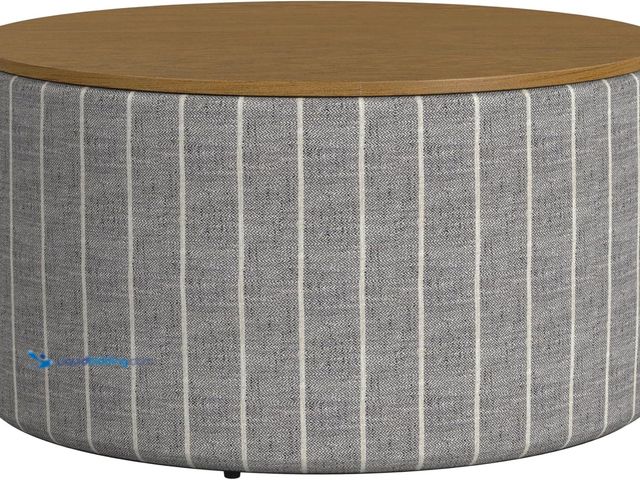 Lot 49-5487081 - HomePop Modern Fabric Storage Ottoman with Wood Top - Midnight Gary Woven Stripe New