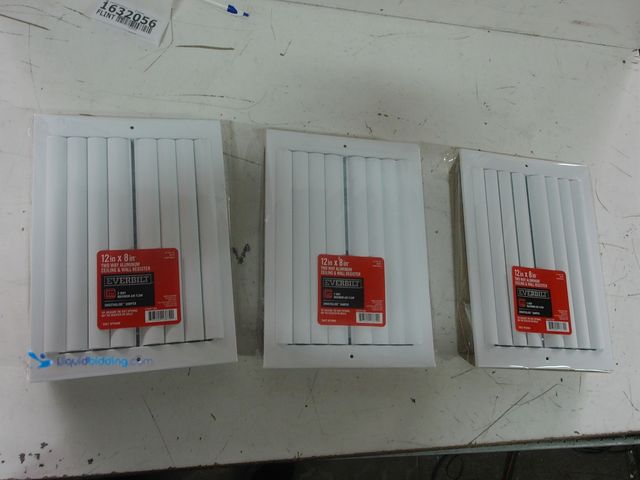 Lot 49-1632056 - Lot Of (3) Everbilt 12 in. x 8 in. 2-Way Aluminum Adjustable Curved Blade Wall/Ceiling Register in W...