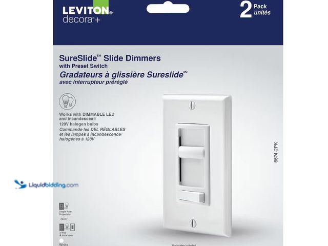 Lot 49-3473658 - Lot of (2) boxes, (4) Dimmers, Leviton SureSlide Universal Slide Dimmer With Preset, (2-Pack), Model...