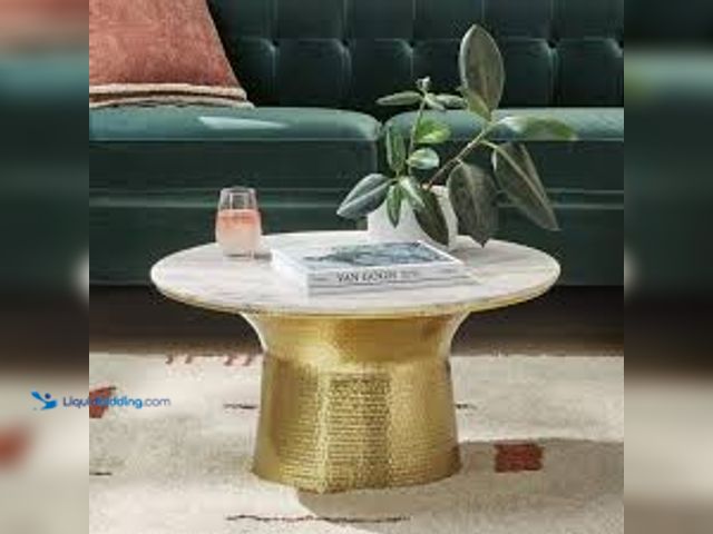 Lot 49-5411775 - Home Decorators Collection Cupertine 31 in. Gold/Marble Medium Round Marble Coffee Table with Hammer...