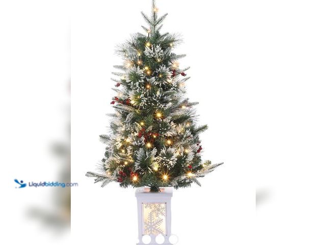 Lot 49-1555669 - Garvee 3FT Prelit Artificial Christmas Tree with Snowflake Light Box Base, 78 Warm Lights & Red Berr...