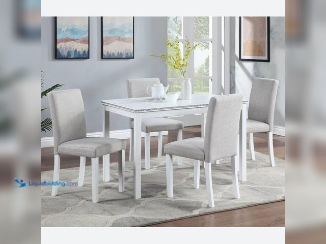 Lot 49-1405317 - Polibi 5-Piece Rectangle Light Gray/White Wood Top Dining Room Set Seats 4. Model # RS-16312-AAE. Ne...