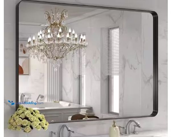Lot 49-2004685 - TOOLKISS 48 in. W x 36 in. H Rectangular Aluminum Framed Wall Bathroom Vanity Mirror in Matte Black,...