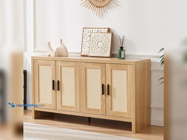 Lot 49-1548431 - Mericonia Rattan Buffet Cabinet with Storage, Sideboard Cabinet with Doors and Adjustable Shelves, F...