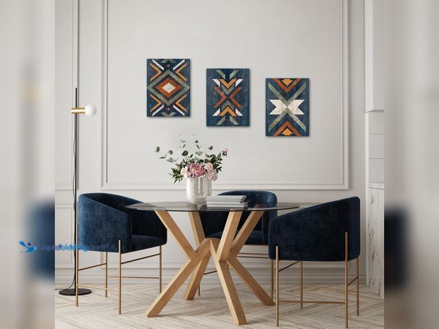 Lot 49-2001394 - (3-Piece) LevvArts Aztec Wall Decor Native American Navajo Tribal Painting Vintage Western Home Deco...