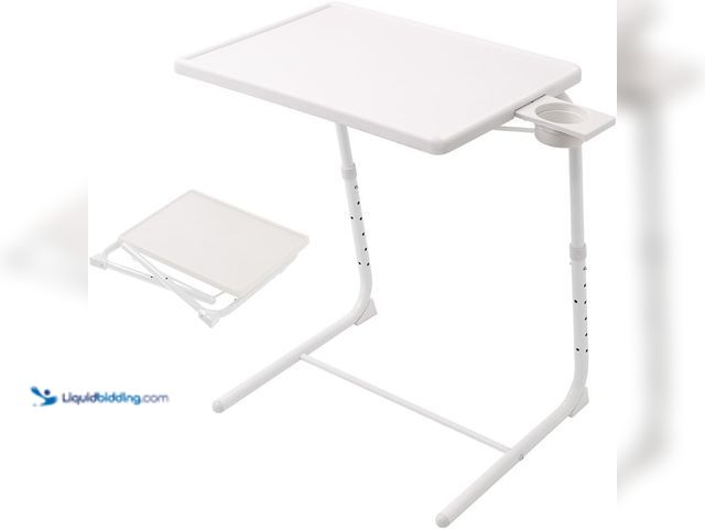 Lot 49-3513449 - Folding TV Tray Table, Small Bedside Sofa Dinner Table with Cup Holder, Adjustable 6 Height & 3 Tilt...