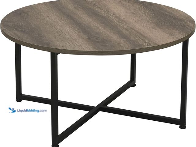 Lot 49-5408146 - Household Essentials Jamestown Round Coffee Table Ashwood Rustic Wood Grain and Black Metal 31.5 x 3...