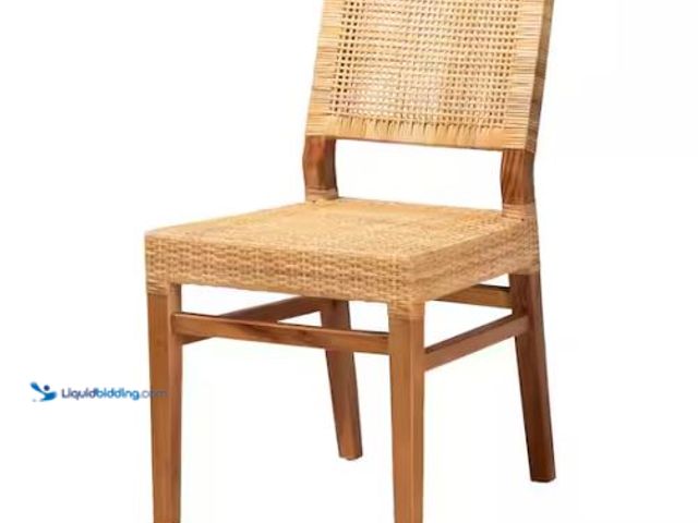 Lot 49-1514950 - bali & pari Lesia Natural Rattan and Mahogany Wood Dining Chair Model # 211-2P-12763-HD, Slightly Us...