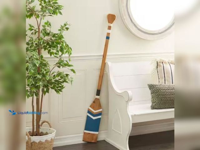Lot 49-1623466 - Litton Lane 7 in. x 58 in. Wood Blue Novelty Canoe Oar Paddle Wall Decor with Arrow Design and Rope ...