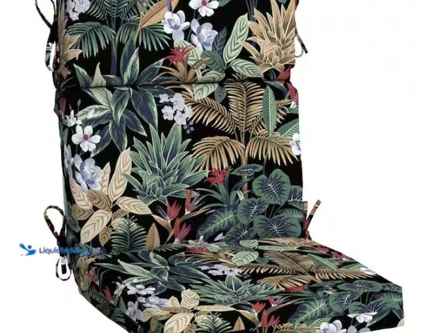 Lot 49-1519025 - Hampton Bay 21.5 in. x 20 in. One Piece High Back Outdoor Dining Chair Cushion in Palladium Tropical...