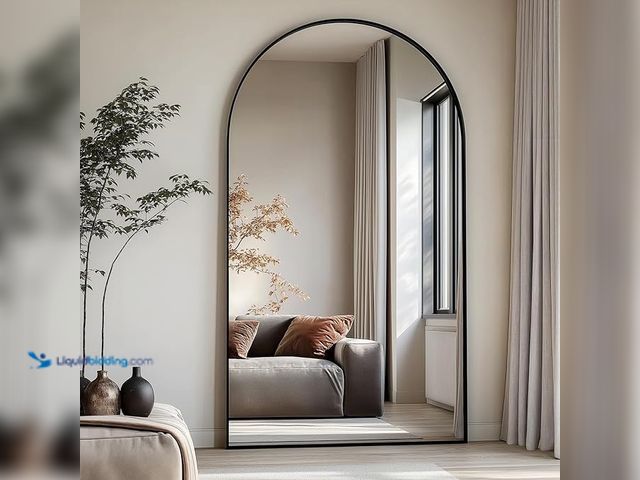Lot 49-1630661 - 76"x34" Arched Full Length Mirror, Black, Aluminum Alloy Frame, HD Shatterproof Tempered Glass, Mode...
