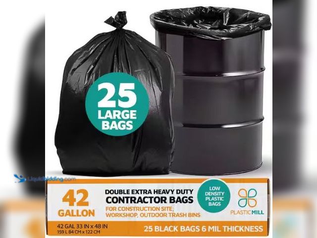 Lot 49-1549349 - PlasticMill 33 in. W x 48 in. H. 42 Gal. 6 mil Black Contractor Bags (25-Count), Model # PM-3348-6-B...