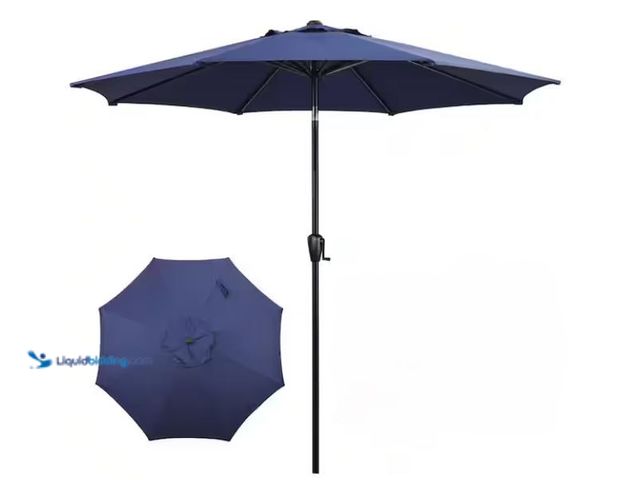 Lot 49-3614825 - Sun-Ray 9 ft. Round 8-Rib Steel Market Umbrella in Navy, Model # 241004, Slightly used, Scuffs/Scrat...