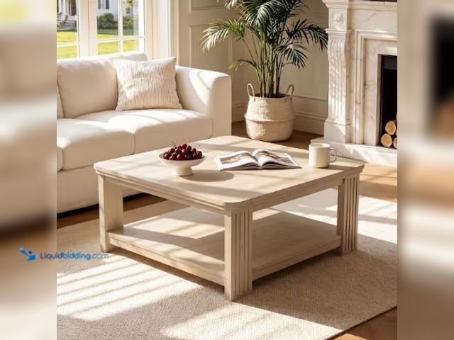 Lot 49-2022709 - CHRISTOPHER KNIGHT HOME Joyce 34.65 in. Brown Square Wood Frame Coffee Table with 2 Tier Storage She...