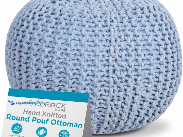 Lot 49-5545210 - BIRDROCK HOME Round Pouf Ottoman Foot Rest - 18.5”x18.5”x15” Boho Compact Comfortable Soft Cotton Br...