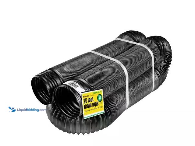 Lot 49-1515737 - Amerimax Home Products FLEX Drain 4 in. x 25 ft. Black Copolymer Perforated Drain Pipe, Model # 5231...