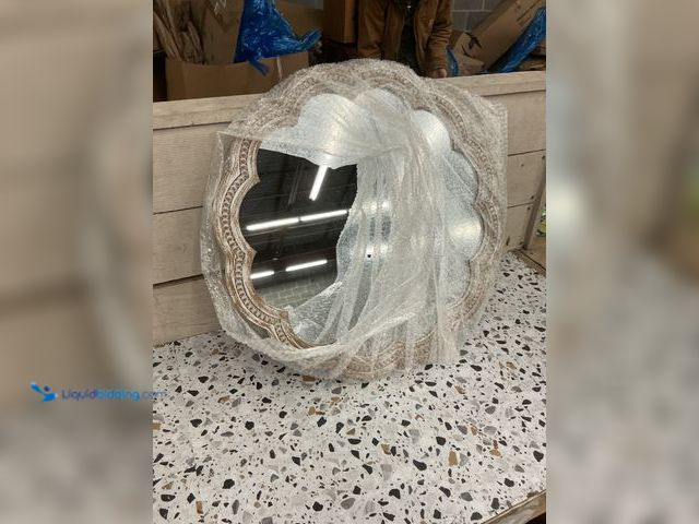 Lot 49-5476262 - Circle Wood Mirrors for Wall, Wavy Round Bathroom Scalloped Mirror Wooden Frame 24 Inch for Living R...