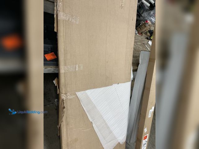 Lot 49-5560035 - Warm honey-toned wooden louvered door with horizontal slats. 80in x 32in. Unused
