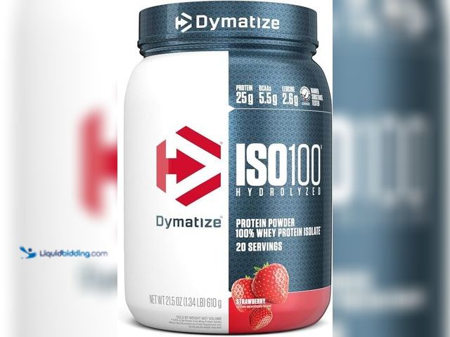 Lot 49-5396739 - Dymatize ISO100 Whey Protein Powder Isolate, Strawberry, 25g of Protein, 20 Servings, 5.5g BCAAs, Le...