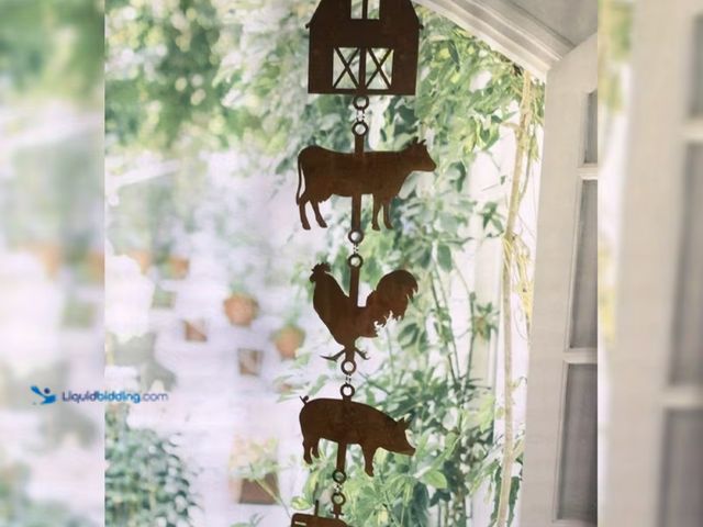 Lot 49-1975765 - New ]5pcs Farmhouse Rusty Metal Ornament Set, Rusted Sculpture Hanging Decor, Iron Vintage Wall Arts...