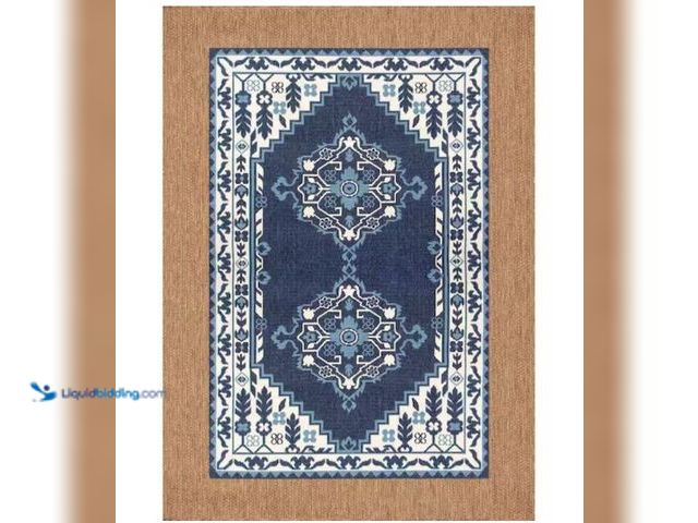 Lot 49-1631113 - Hampton Bay Navy 6 ft. x 9 ft. Indoor/Outdoor Medallion Layering Area Rug, Model # 8959830236x9, Sli...
