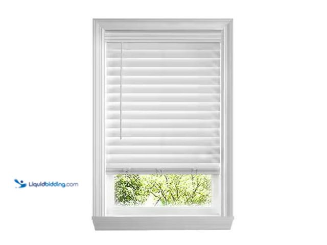 Lot 49-3432068 - Home Decorators Collection White Cordless Premium Faux Wood blinds with 2.5 in. Slats - 71 in. W x 4...