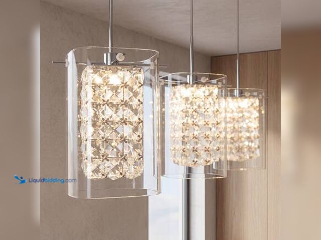 Lot 49-5546371 - Artika Crystal Cube 13-Watt 3-Light Modern Chrome Integrated LED Hanging Pendant Light Fixture for D...