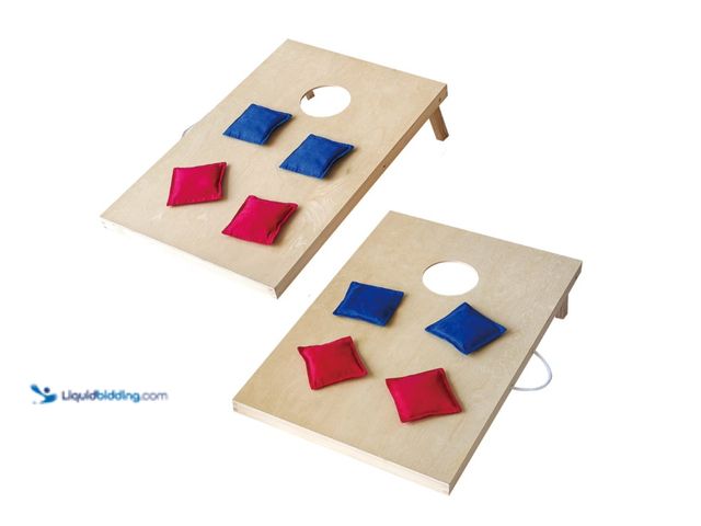 Lot 49-1622970 - Cornhole Wooden, Stick & Slide, 10 Pieces, 2 Boards, 8 Bean Bags, Family Games, Ages 3+ by MinnARK, ...