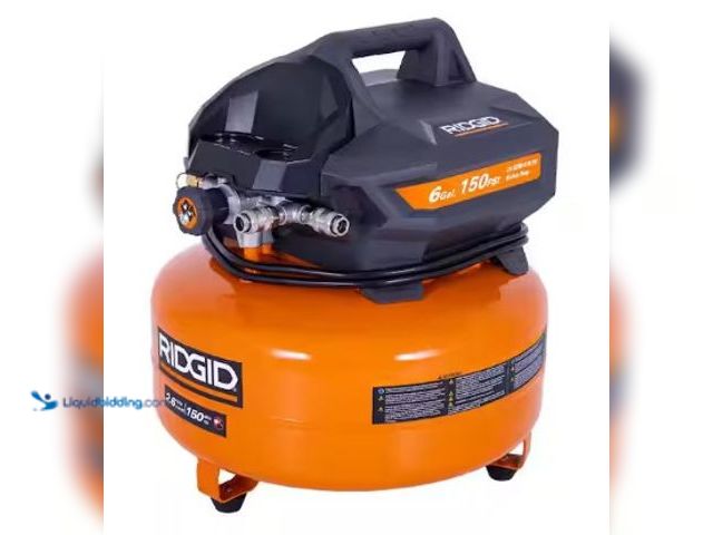 Lot 49-3615739 - RIDGID 6 Gal. 150 PSI Portable Electric Oil-Free Jobsite Pancake Air Compressor with Dual Pressure G...