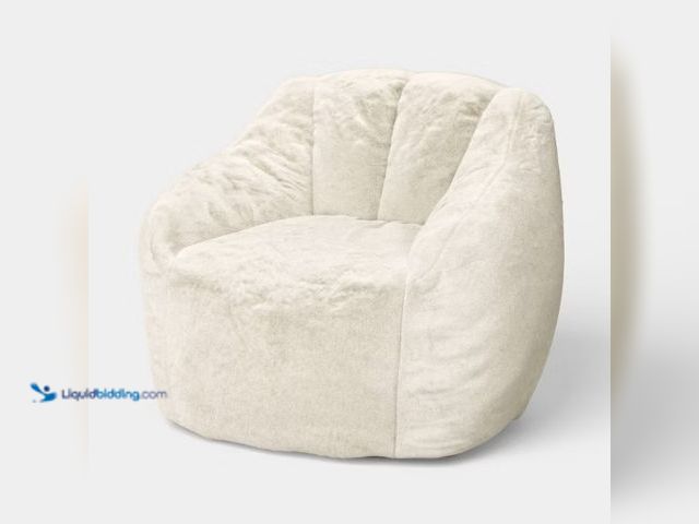 Lot 49-5520662 - Dorm Compressed Foam Bean Bag Chair Cream Shearling - Room Essentials™. Model #199268810343. New