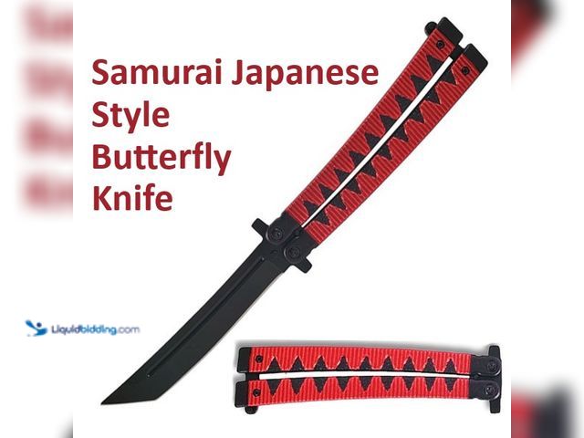 Lot 49-3430623 - Samurai Japanese Style Butterfly Knife 9.75" Red/Black with Tanto Blade - NEW - This Balisong featur...