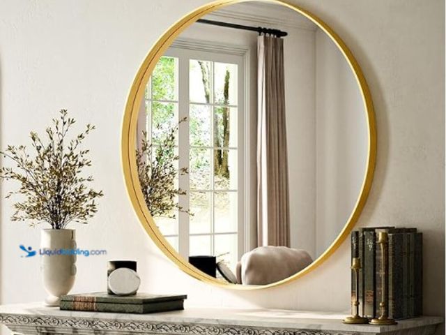Lot 49-1555711 - VooBang 24 inch Round Bathroom Mirror, Gold Modern Circle Wall Mounted Vanity Mirror with Gorgeous C...