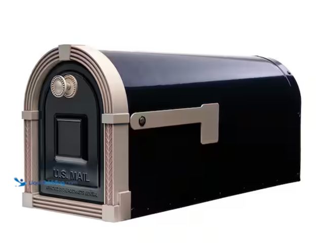 Lot 49-2000250 - Architectural Mailboxes Brunswick Black, Large, Steel, Post Mount Mailbox with Brushed Nickel Flag, ...