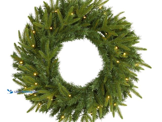 Lot 49-1555677 - Nearly Natural 24in. Long Pine Artificial Christmas Wreath with 35 Clear LED Lights, Model# B08DP5VZ...