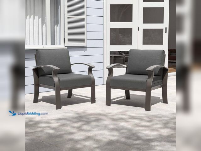 Lot 49-5512591 - Halmuz 2 Aluminum Single Patio Couch with Grey Cushions. Model # Alu1-GREY, Unused