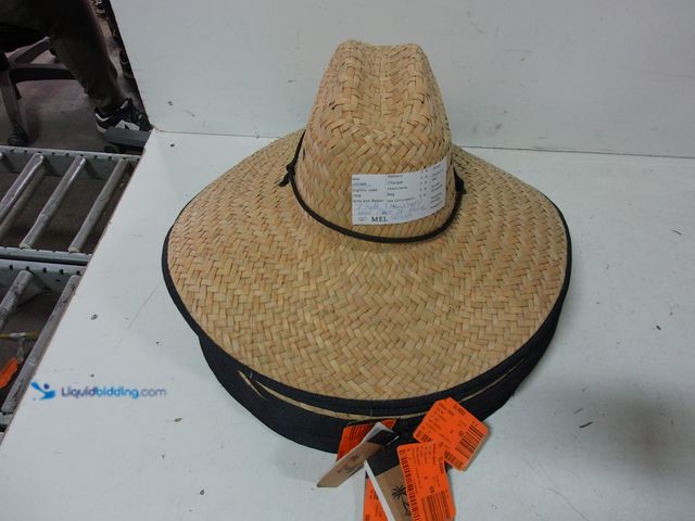 Lot 49-1567818 - Lot of (7) State of Florida Flag Themed Wide Brim Straw Hats, Natural/Black, One Size Fits Most, Unu...