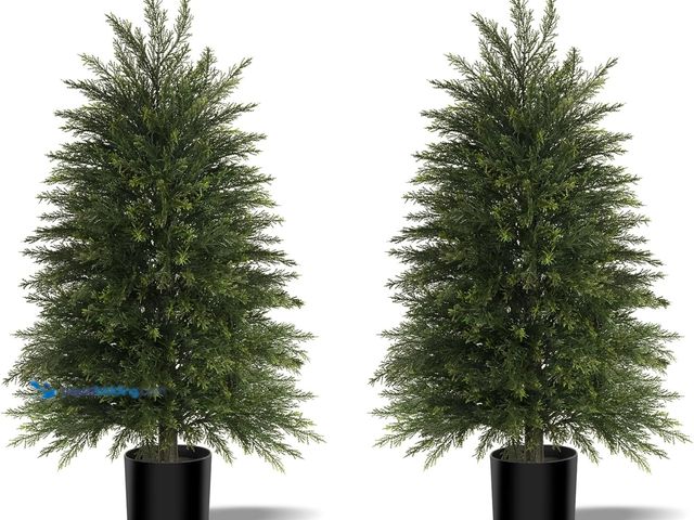 Lot 49-5546531 - 3FT Artificial Cedar Trees Set of 2, Realistic Faux Evergreen Topiary Bushes Plants, Outdoor Potted ...