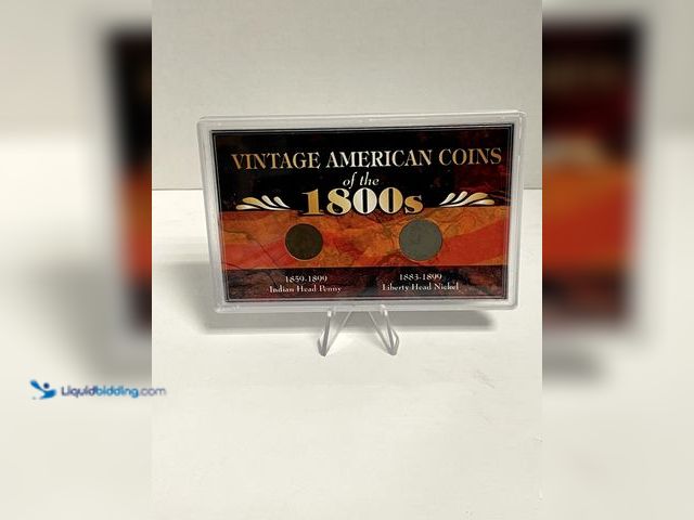 Lot 49-910579 - Vintage American Coins of the 1800s Display featuring an authentic Indian Head Cent (1859–1899) and ...