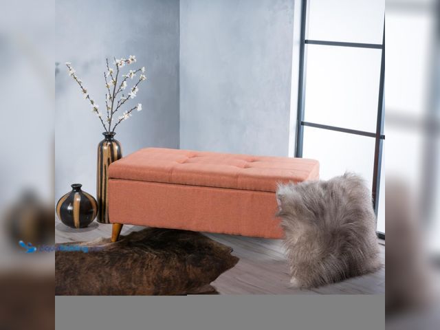 Lot 49-5453357 - 38 Inches Storage Ottoman Bench with Wooden Legs, Fabric Folding Ottoman Foot Rest, Storage Bench. [...