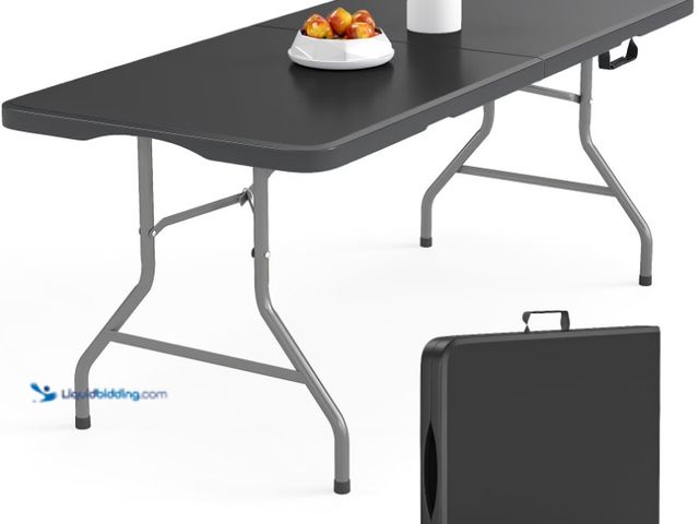 Lot 49-1625860 - 6 ft Rectangular Black Plastic Folding Table, Model # 191744145, Unused.  Ref#WM0713
