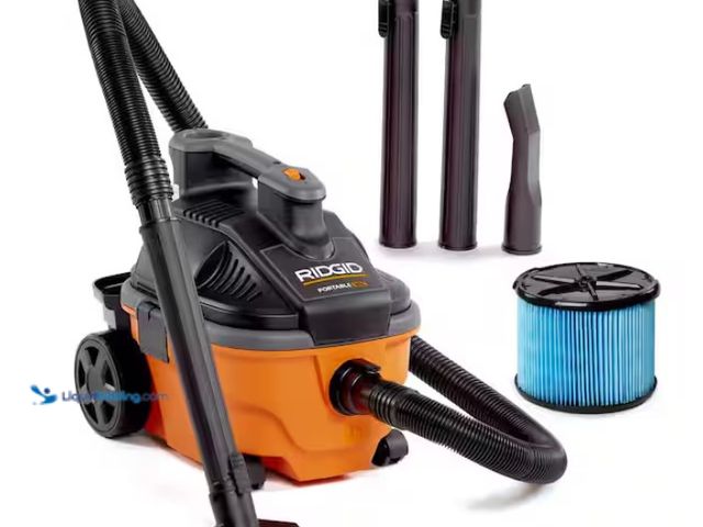 Lot 49-3470900 - RIDGID 4 Gal. 5.0 Peak HP Portable Shop Vacuum Wet Dry Vac with Fine Dust Filter, Locking Hose and A...