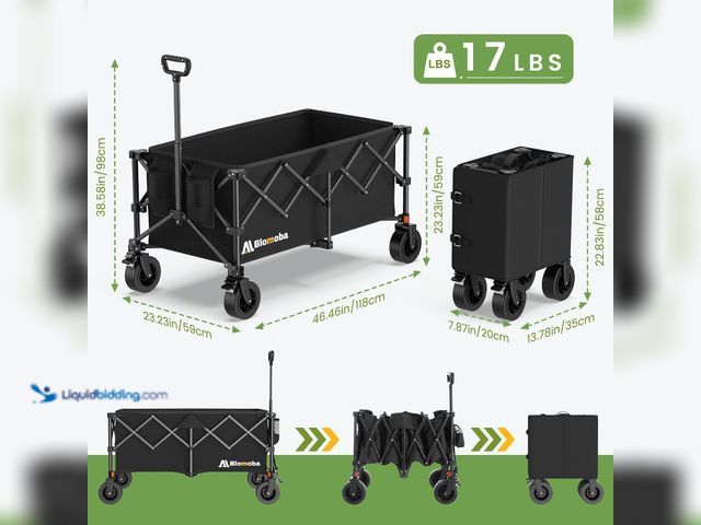 Lot 49-5549953 - Blomoba Collapsible Wagon Cart, Folding Cart with 330LBS Capacity, Black | 360° Rotating Wheels, Bui...