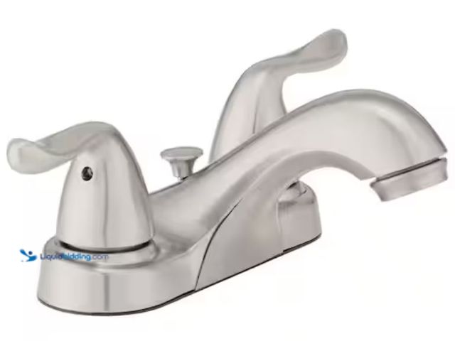 Lot 49-2006332 - Glacier Bay Constructor 4 in. Centerset Double Handle Low-Arc Bathroom Faucet in Brushed Nickel, Mod...