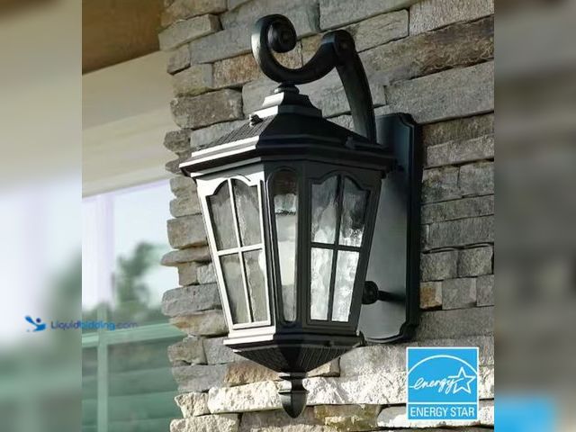 Lot 49-1623631 - KODA Bentham 19.4 in. 1-Light Black LED Outdoor Wall Light Coach Sconce with Hammered Glass Dusk to ...