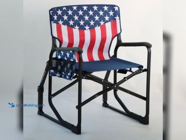 Lot 49-1627176 - Seina Patriotic Outdoor Foldable Rocking Chair with Armrests, Cup Holder and Side Pocket, 300 lbs Ca...